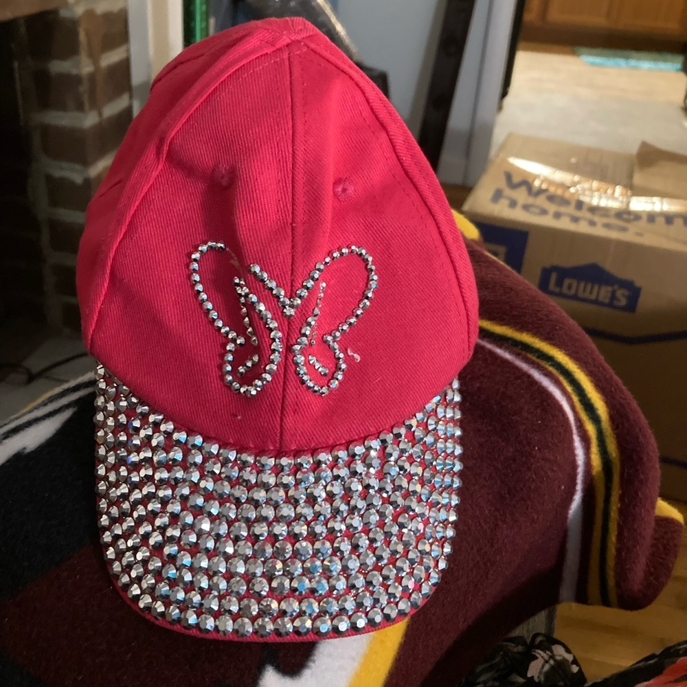 Girls Pink Bling Butterfly Baseball Hat